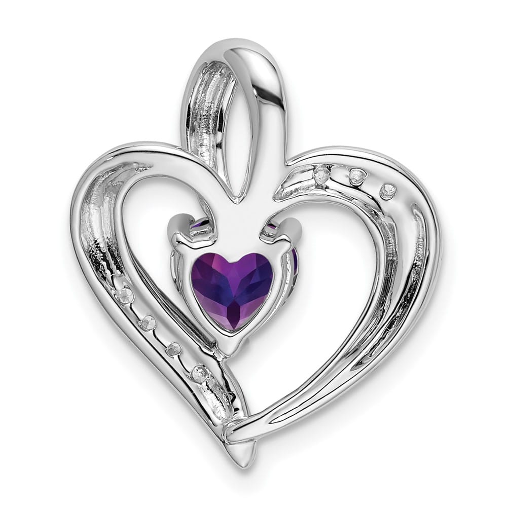 14K White Gold Amethyst and Diamond Heart Pendant (20.1 mm)
