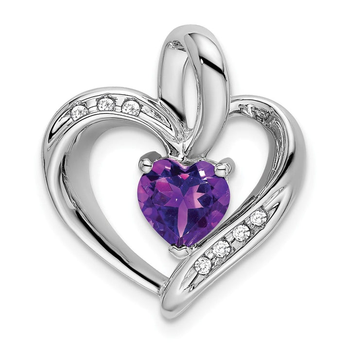 14K White Gold Amethyst and Diamond Heart Pendant (20.1 mm)