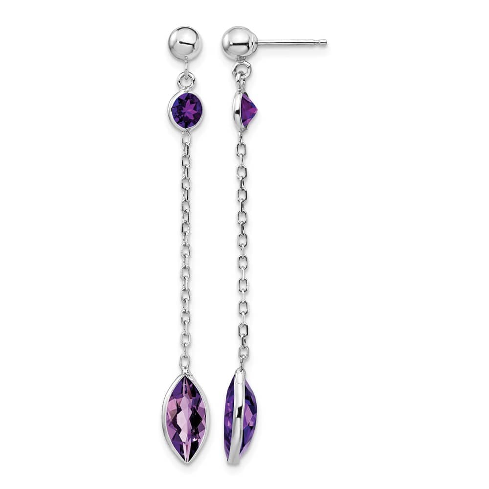 14K White Gold Amethyst Chain Post Dangle Earrings, view 1 of 4