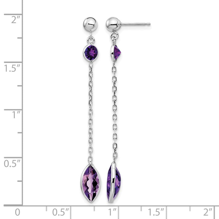 14K White Gold Amethyst Chain Post Dangle Earrings, view 4 of 4