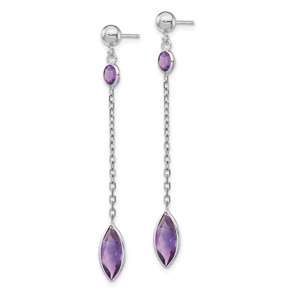 14K White Gold Amethyst Chain Post Dangle Earrings, view 2 of 4