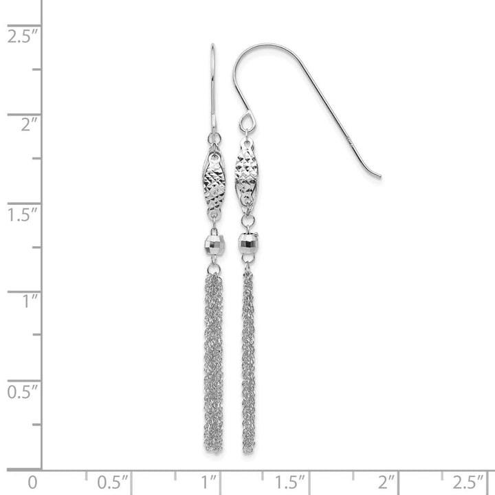 14K White Gold Bead and Chain Tassel Dangle French Hook Earrings, view 4 of 4
