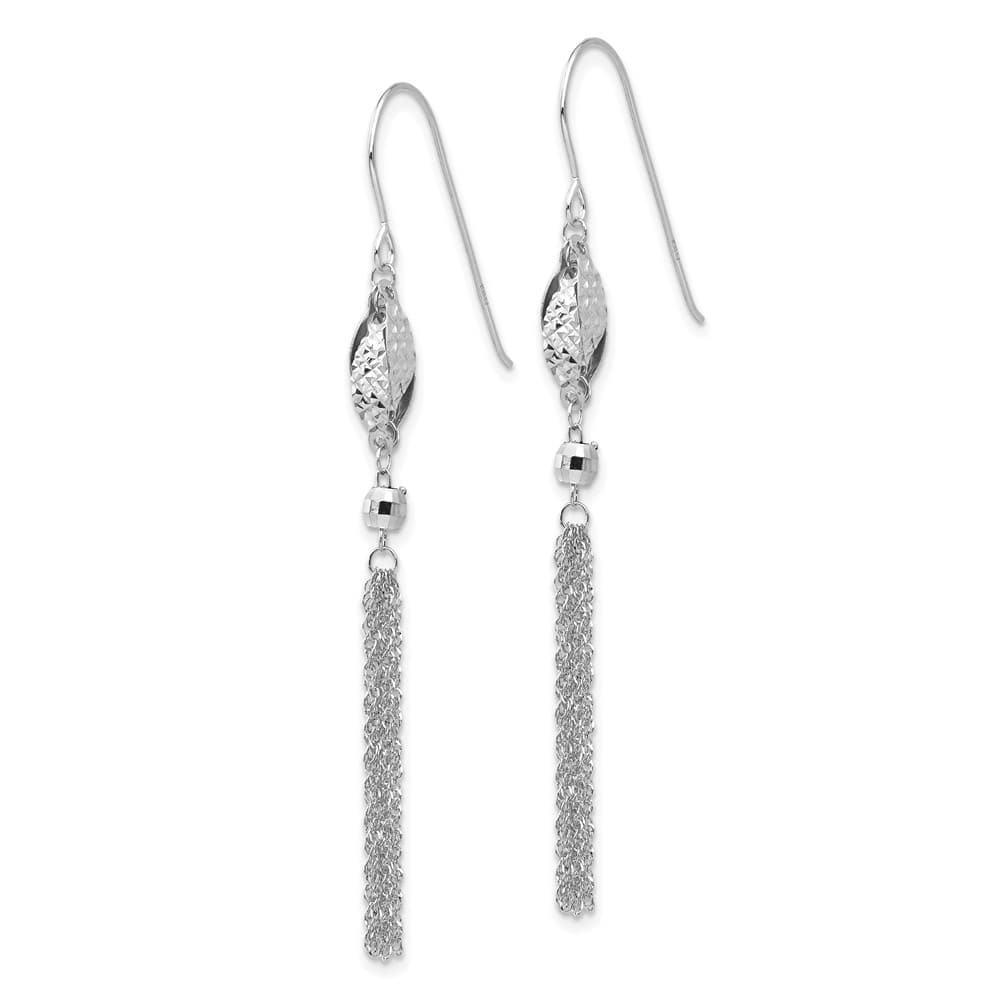 14K White Gold Bead and Chain Tassel Dangle French Hook Earrings, view 2 of 4