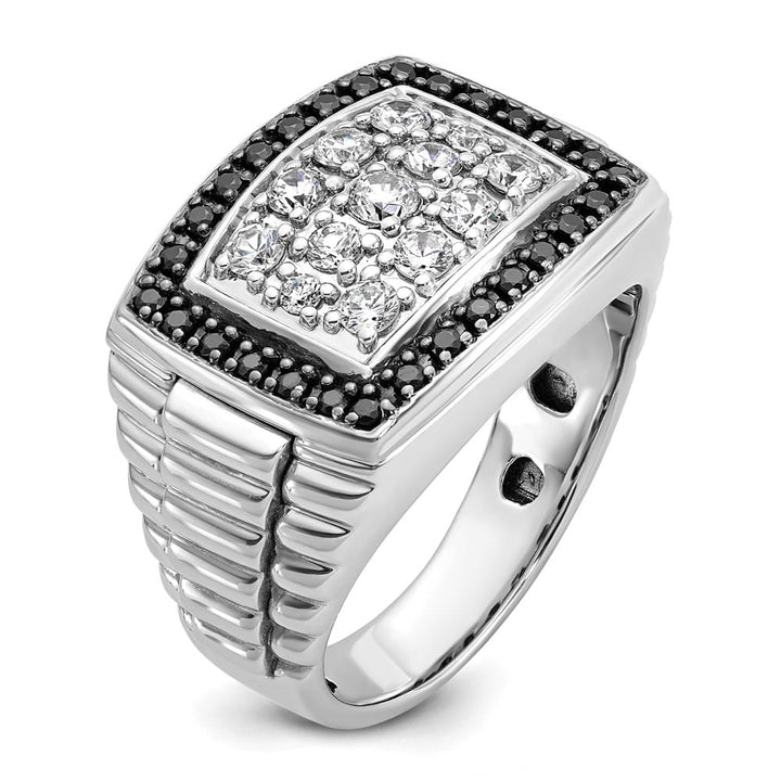 14k White Gold Black and White Diamond Cluster Men's Ring