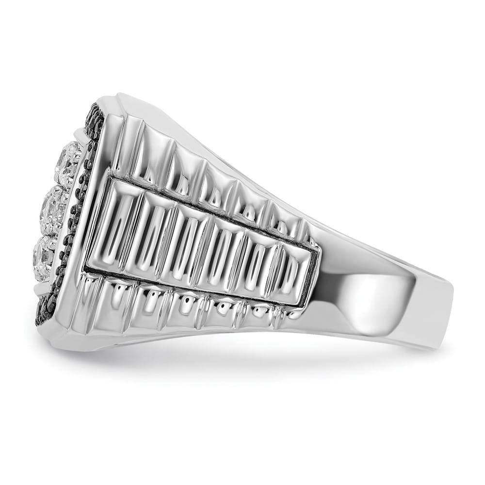 14k White Gold Black and White Diamond Cluster Men's Ring