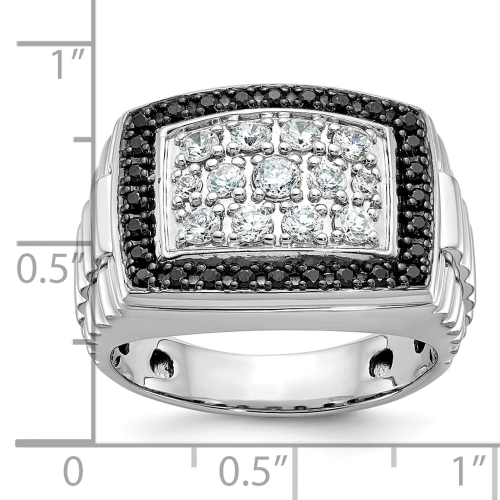14k White Gold Black and White Diamond Cluster Men's Ring