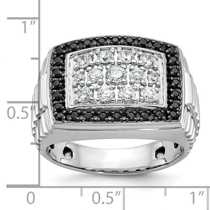14k White Gold Black and White Diamond Cluster Men's Ring