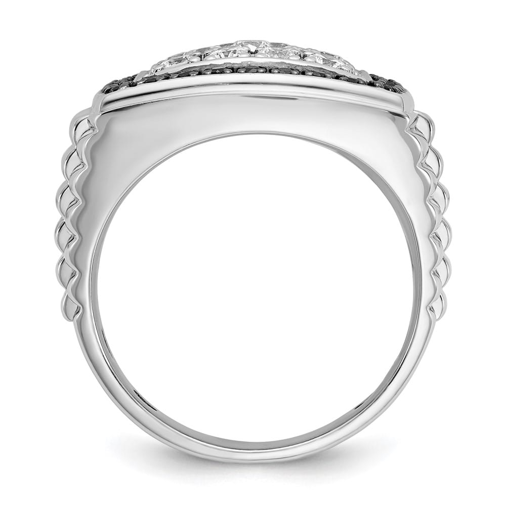 14k White Gold Black and White Diamond Cluster Men's Ring