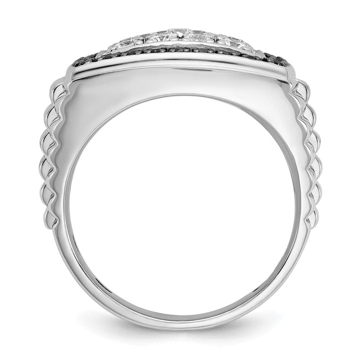 14k White Gold Black and White Diamond Cluster Men's Ring