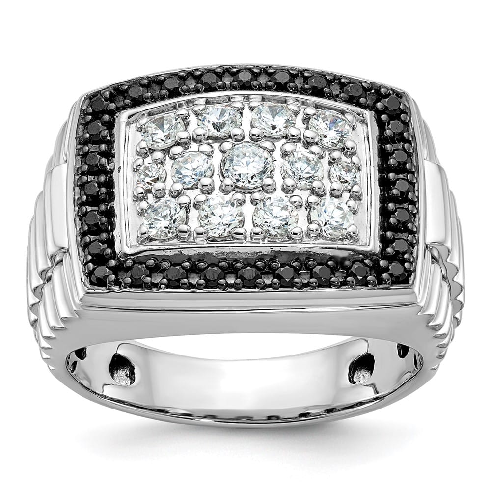 14k White Gold Black and White Diamond Cluster Men's Ring