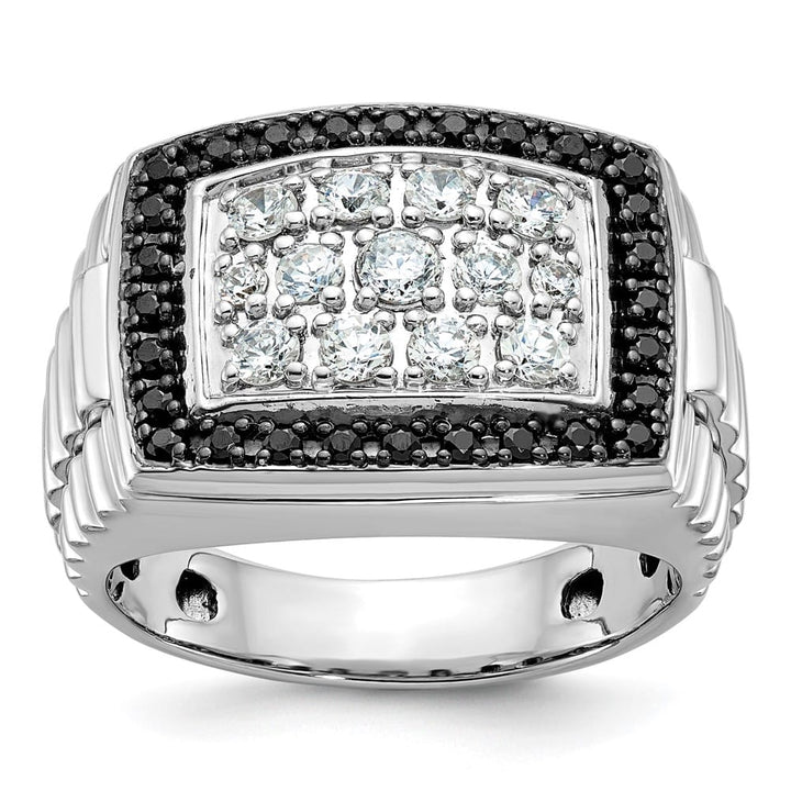 14k White Gold Black and White Diamond Cluster Men's Ring