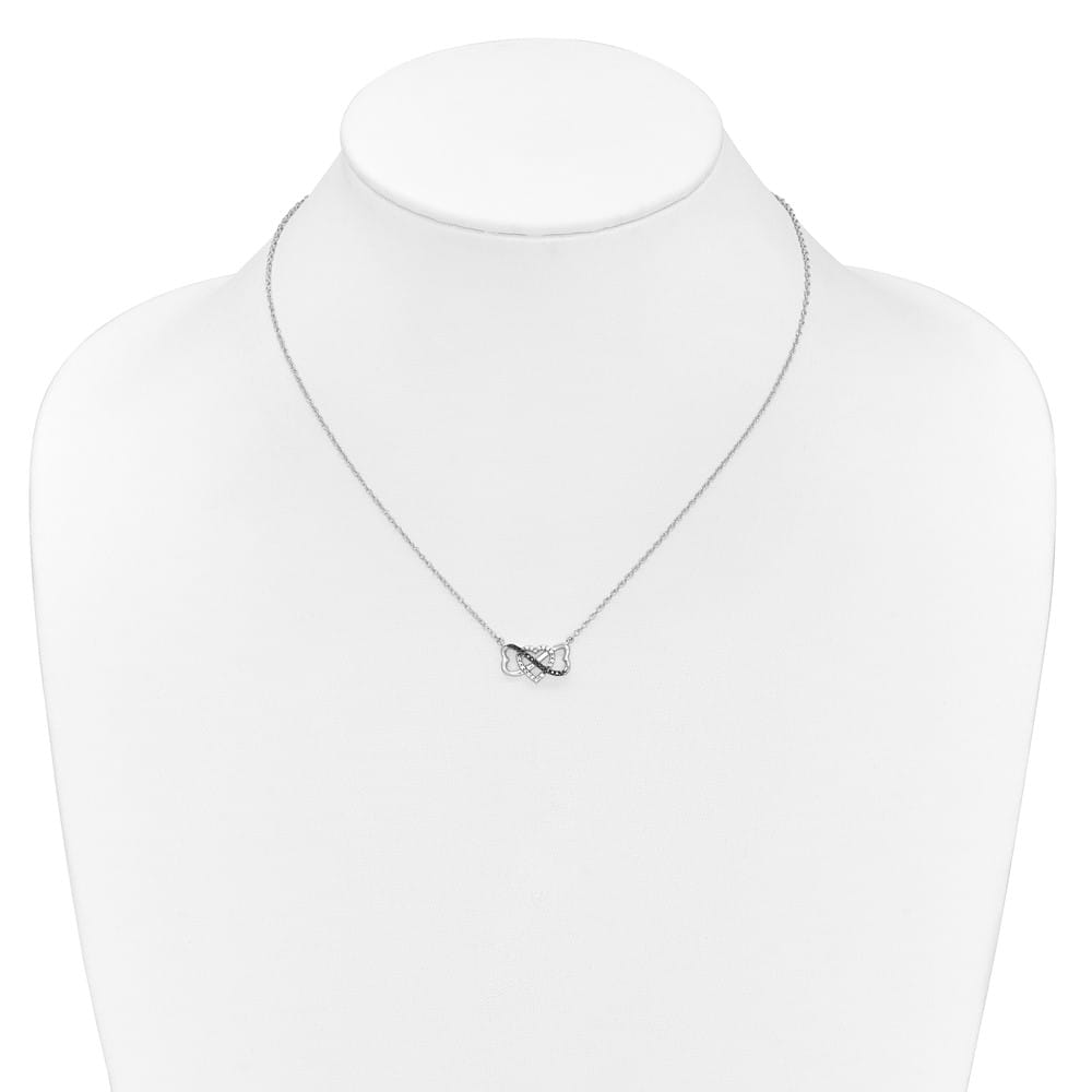 14K White Gold Black and White Diamond Heart Infinity 18 inch Necklace