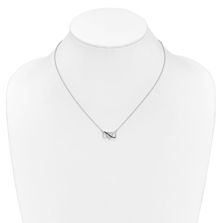 14K White Gold Black and White Diamond Heart Infinity 18 inch Necklace