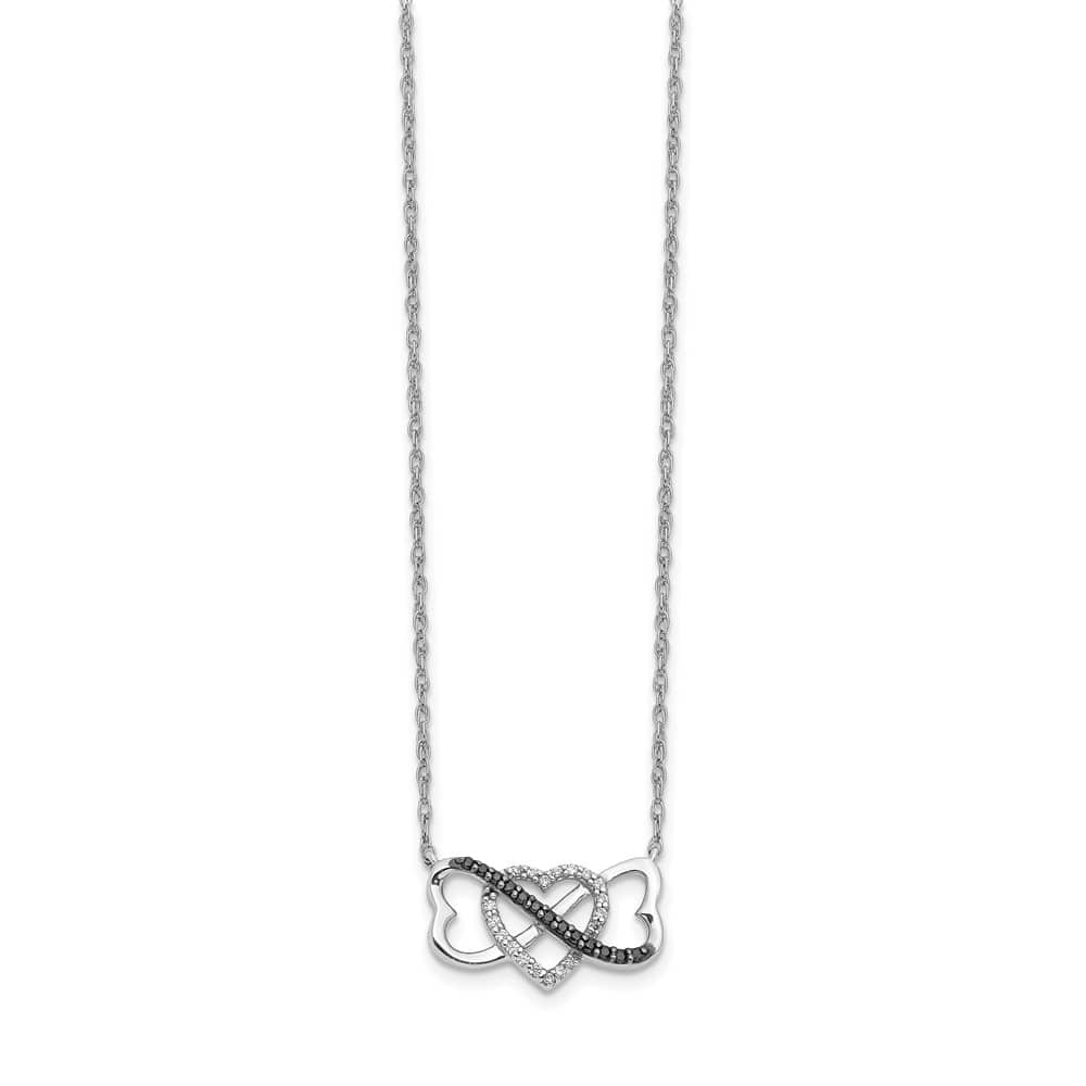 14K White Gold Black and White Diamond Heart Infinity 18 inch Necklace