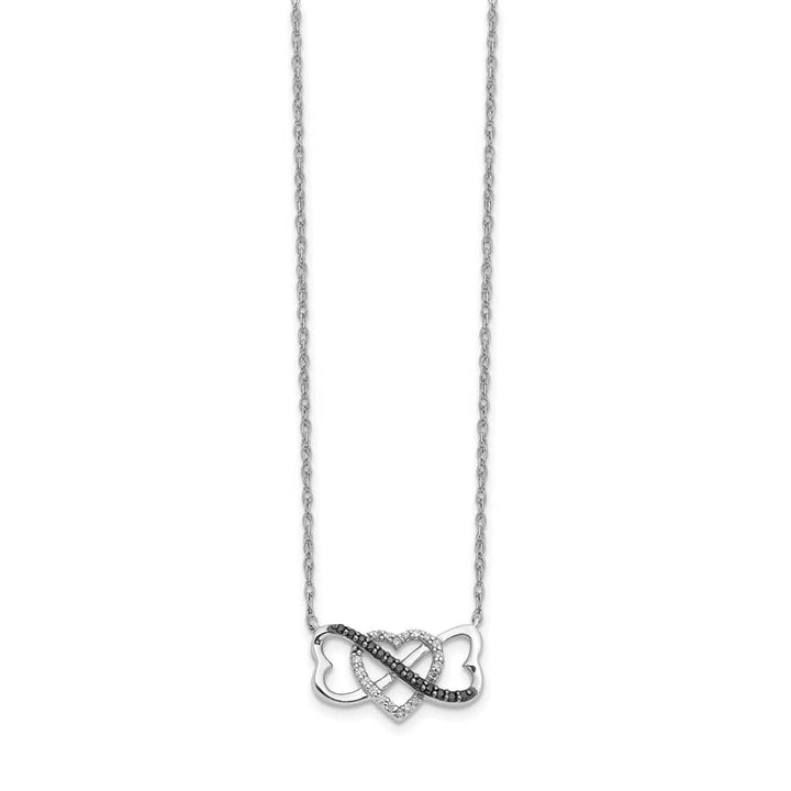 14K White Gold Black and White Diamond Heart Infinity 18 inch Necklace