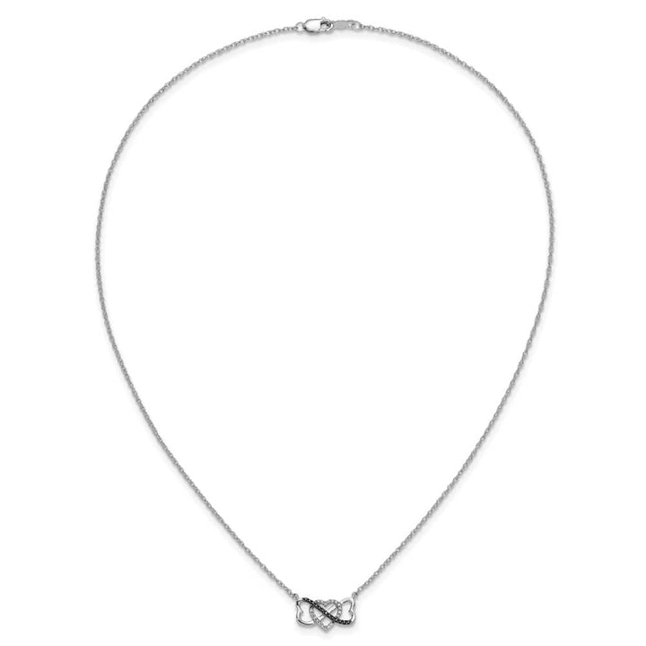 14K White Gold Black and White Diamond Heart Infinity 18 inch Necklace