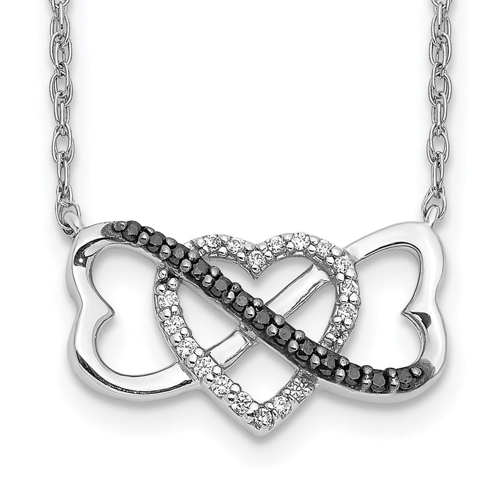 14K White Gold Black and White Diamond Heart Infinity 18 inch Necklace