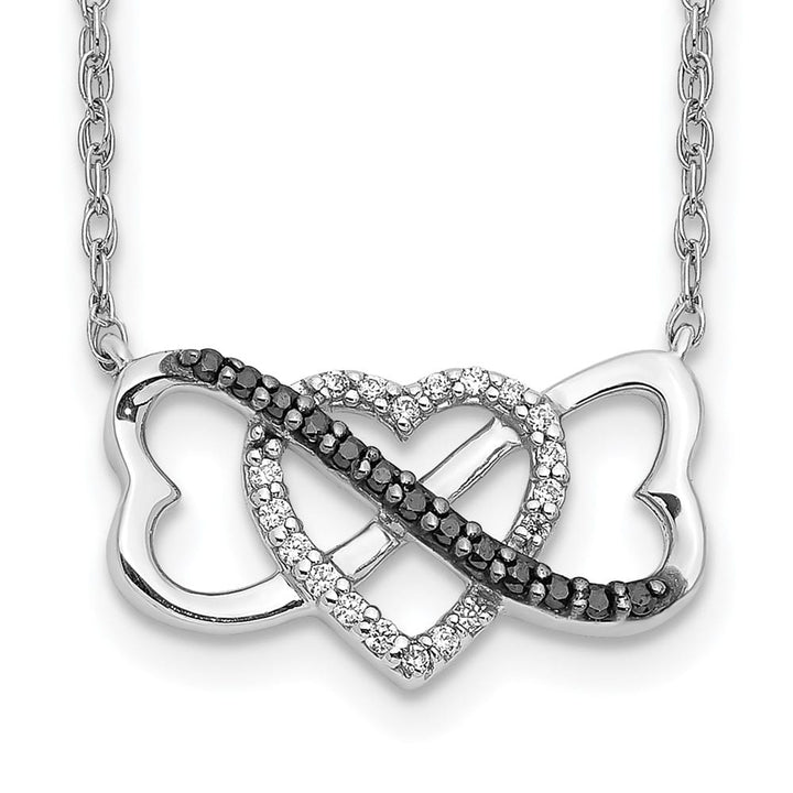 14K White Gold Black and White Diamond Heart Infinity 18 inch Necklace