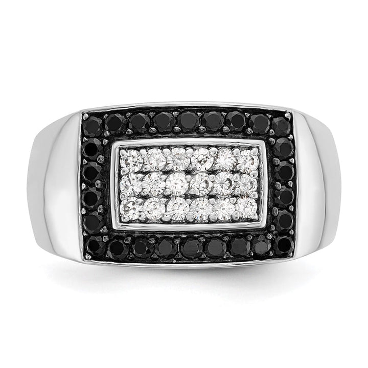 14k White Gold Black and White Diamond Rectangular Cluster Men's Ring