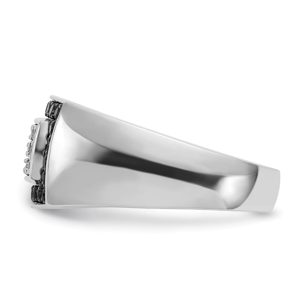 14k White Gold Black and White Diamond Rectangular Cluster Men's Ring
