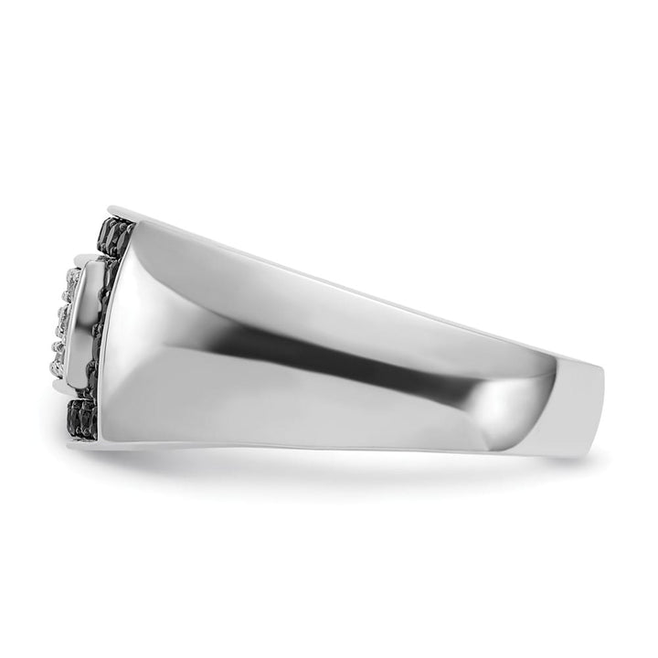 14k White Gold Black and White Diamond Rectangular Cluster Men's Ring
