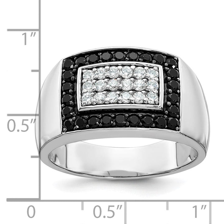 14k White Gold Black and White Diamond Rectangular Cluster Men's Ring