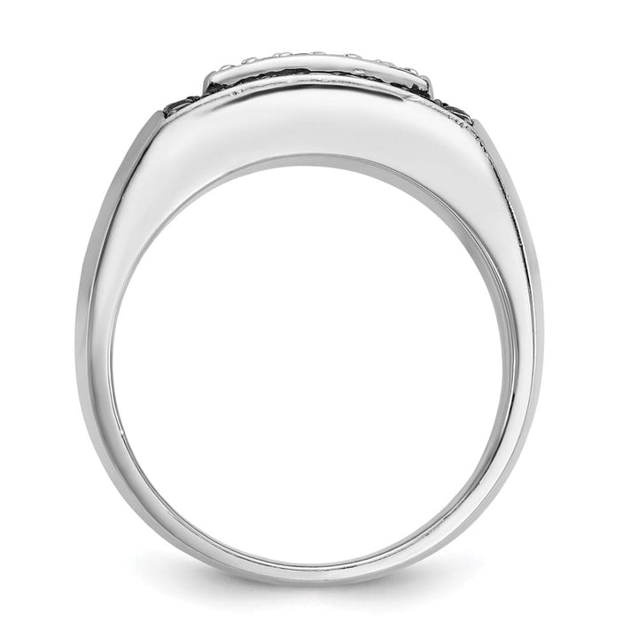 14k White Gold Black and White Diamond Rectangular Cluster Men's Ring