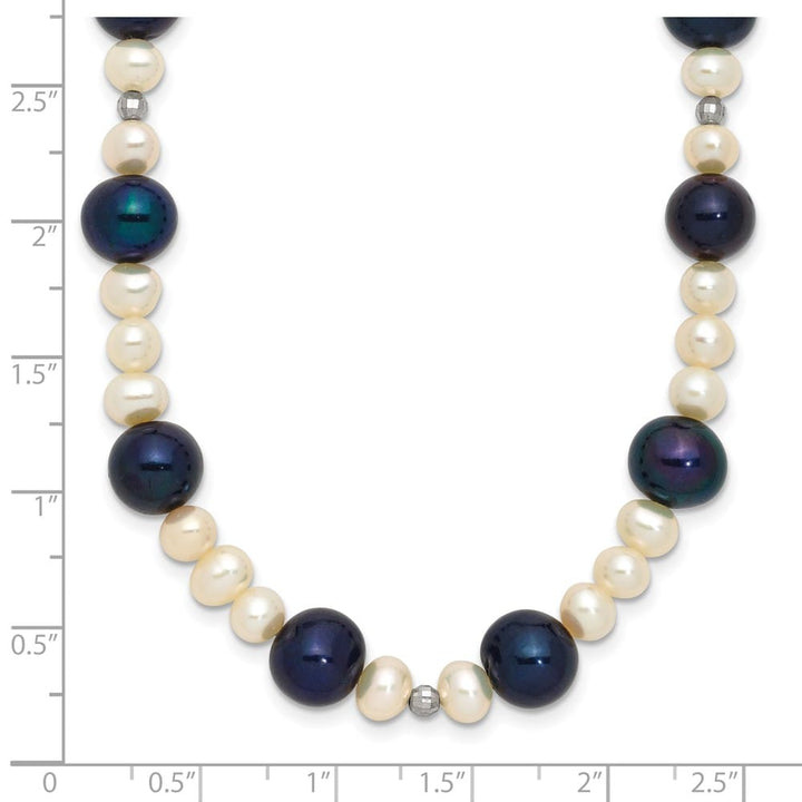 14K White Gold Black and White Round Cultured Pearl 18 inch Necklace