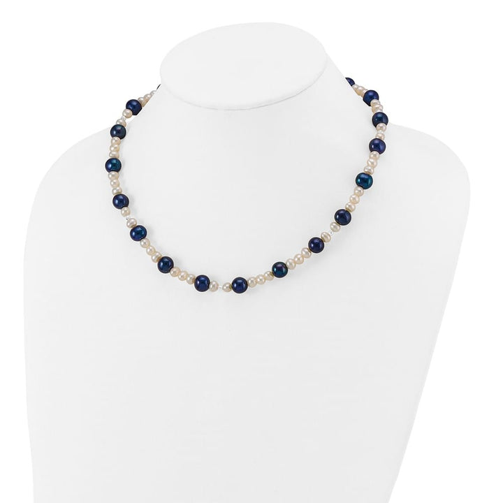 14K White Gold Black and White Round Cultured Pearl 18 inch Necklace