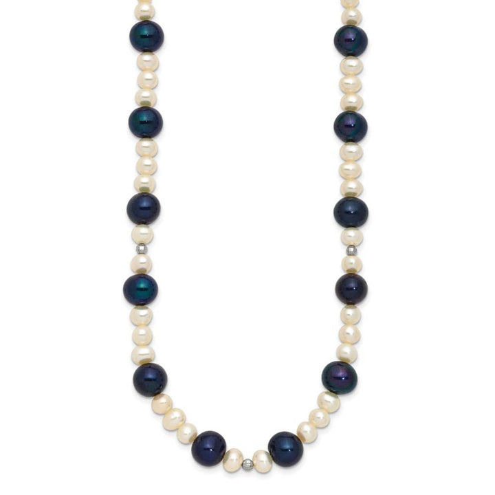 14K White Gold Black and White Round Cultured Pearl 18 inch Necklace