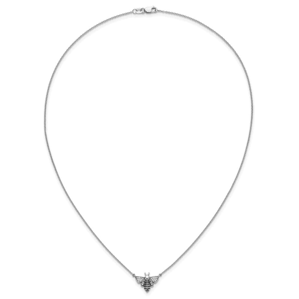 14K White Gold Black Rhodium 1/10 carat Diamond Bee 18 inch Necklace
