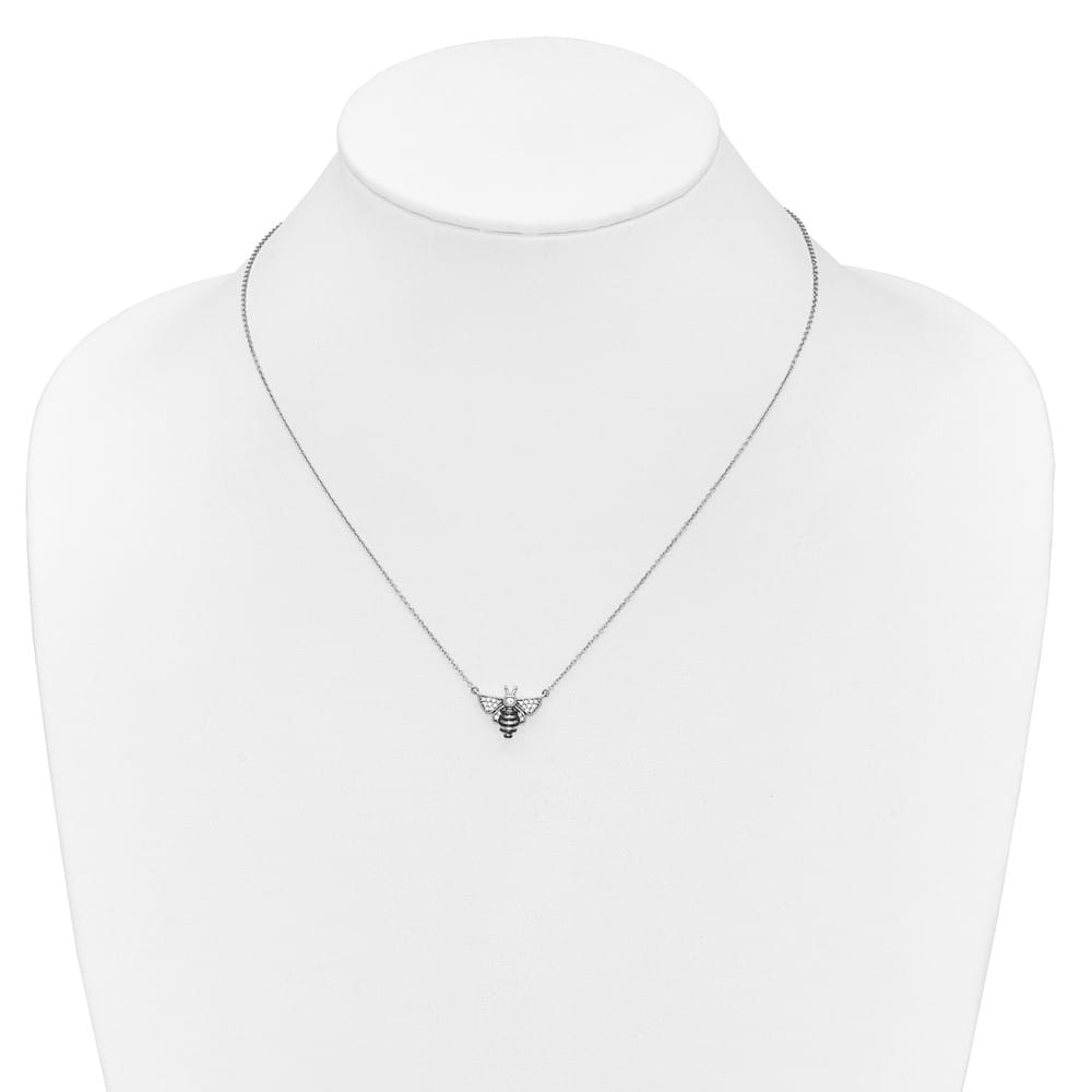 14K White Gold Black Rhodium 1/10 carat Diamond Bee 18 inch Necklace