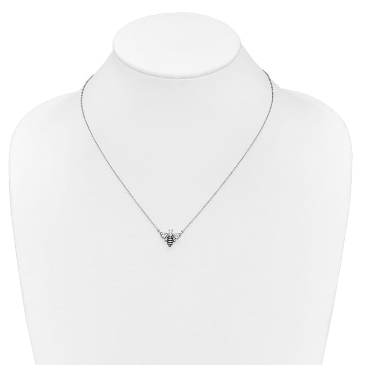 14K White Gold Black Rhodium 1/10 carat Diamond Bee 18 inch Necklace