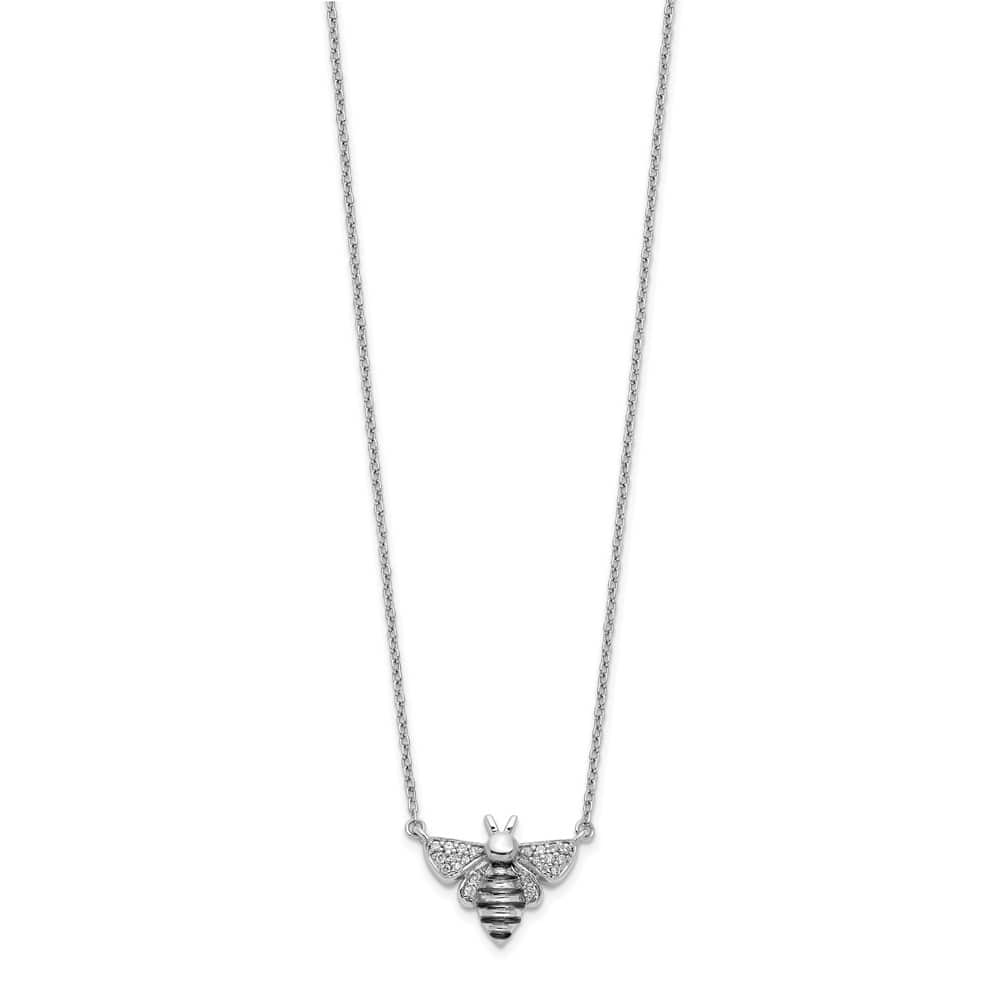 14K White Gold Black Rhodium 1/10 carat Diamond Bee 18 inch Necklace