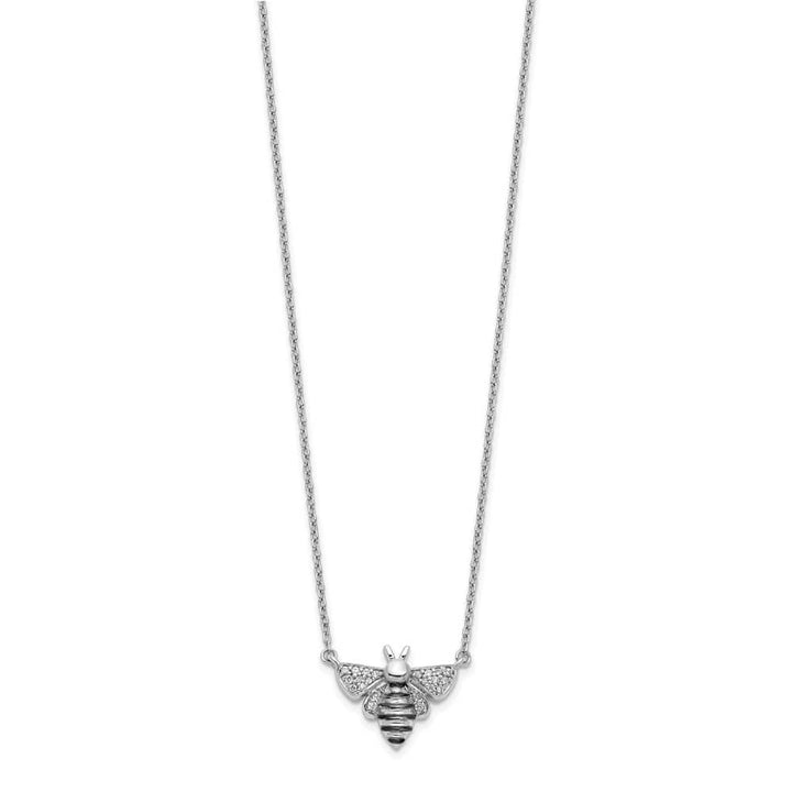 14K White Gold Black Rhodium 1/10 carat Diamond Bee 18 inch Necklace