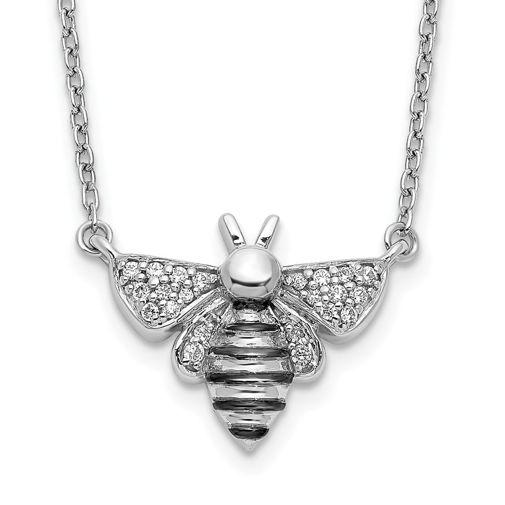 14K White Gold Black Rhodium 1/10 carat Diamond Bee 18 inch Necklace
