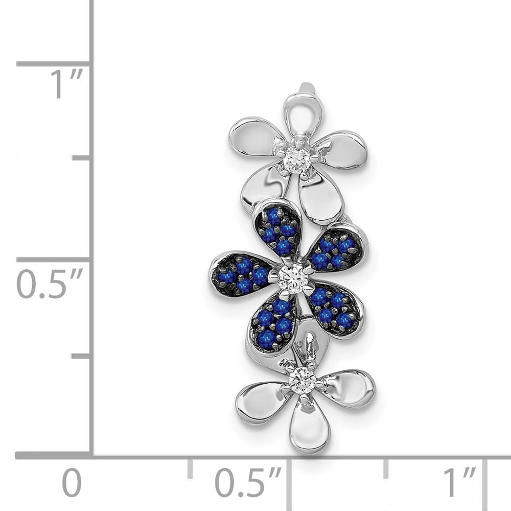 14K White Gold Black Rhodium Diamond and Sapphire Three Chain Slide