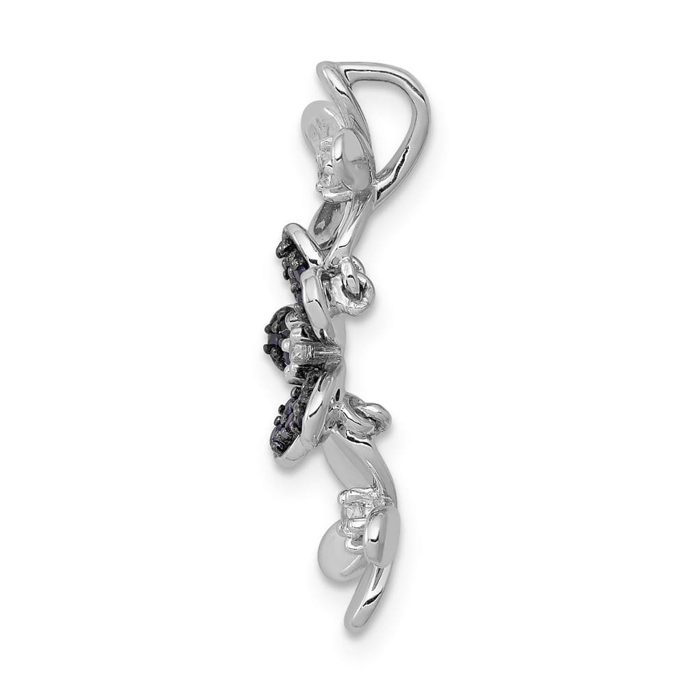 14K White Gold Black Rhodium Diamond and Sapphire Three Chain Slide