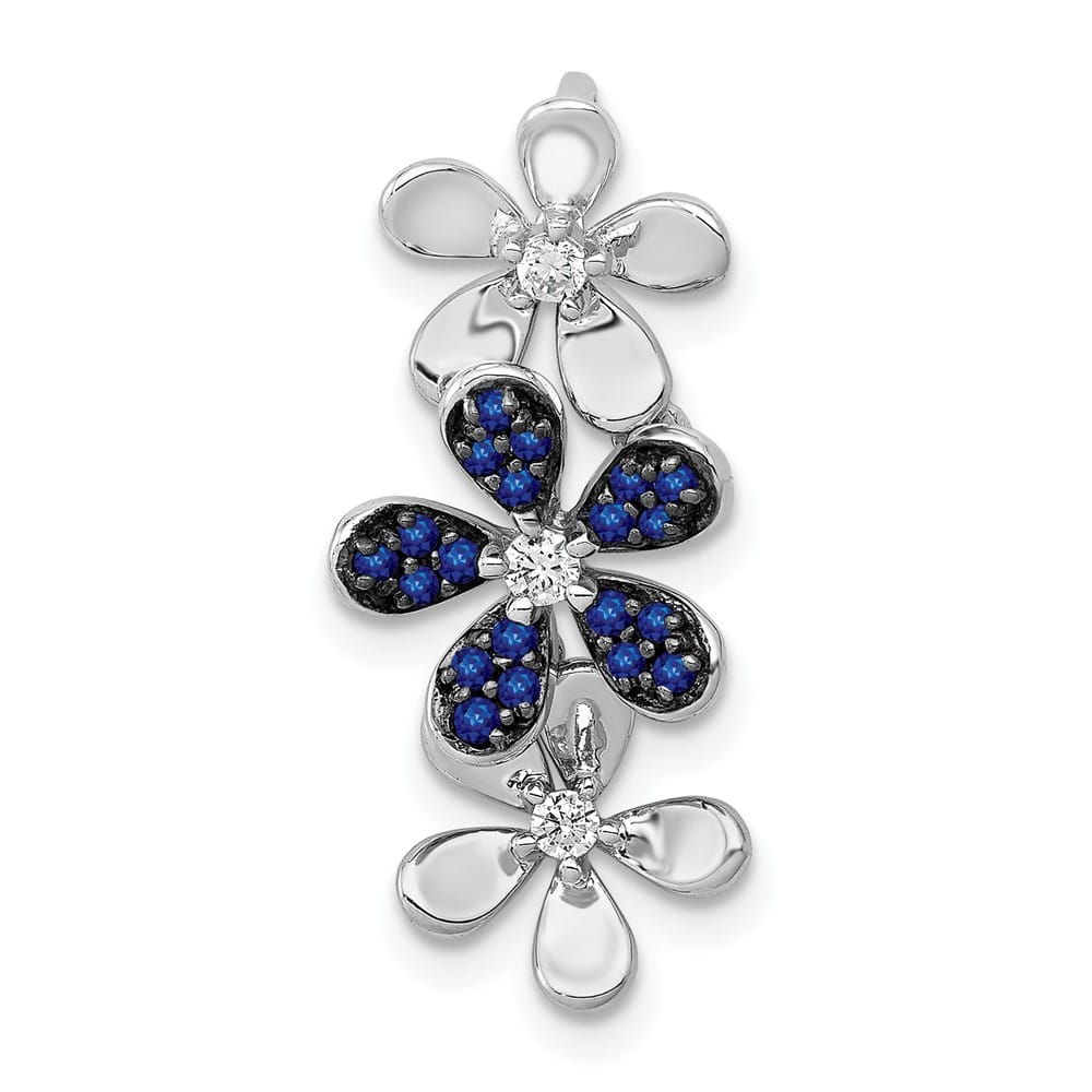 14K White Gold Black Rhodium Diamond and Sapphire Three Chain Slide