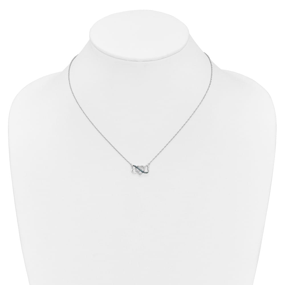 14K White Gold Blue and White Diamond Heart Infinity 18 inch Necklace