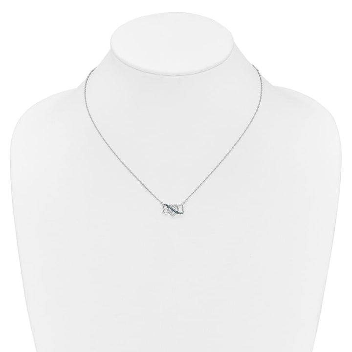 14K White Gold Blue and White Diamond Heart Infinity 18 inch Necklace