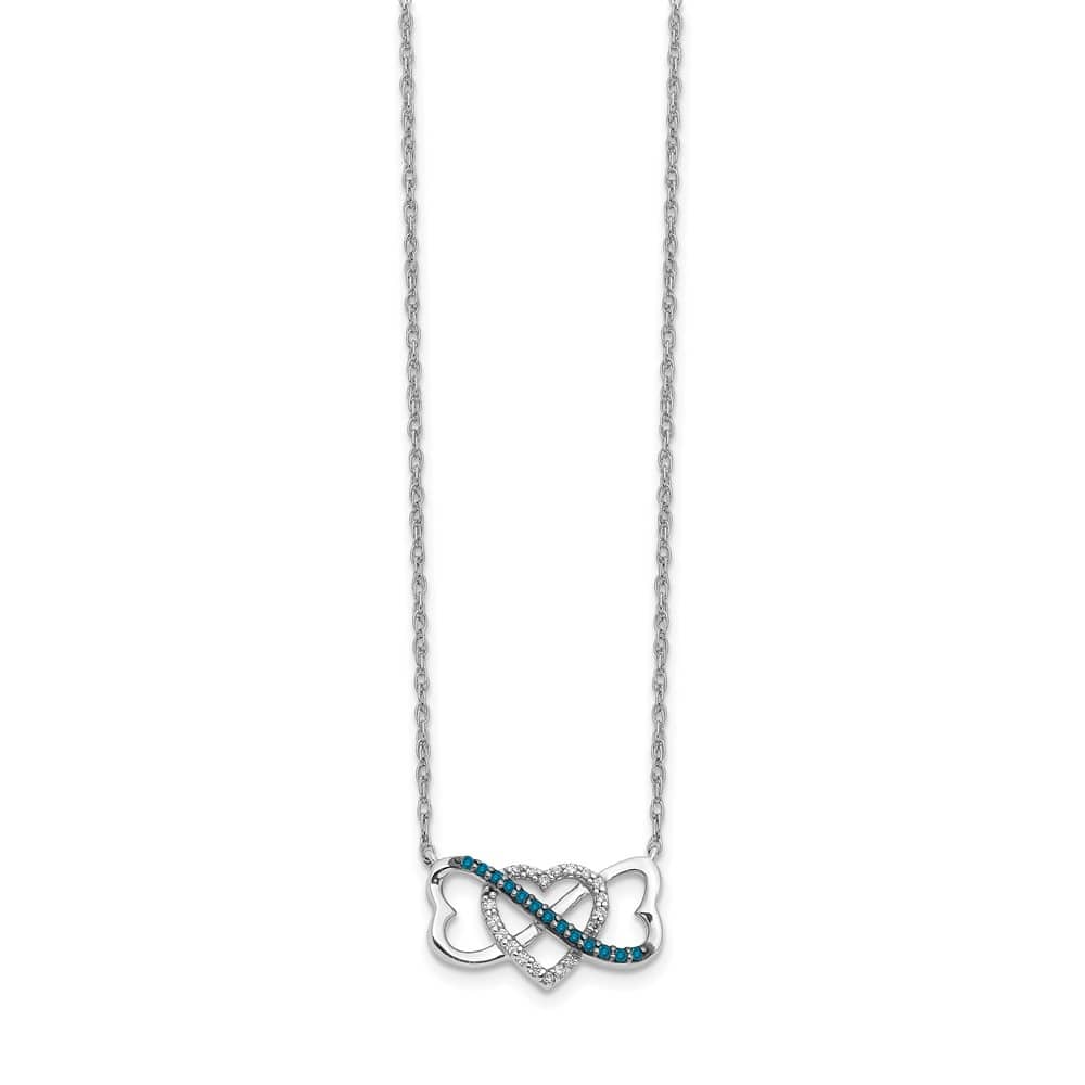 14K White Gold Blue and White Diamond Heart Infinity 18 inch Necklace