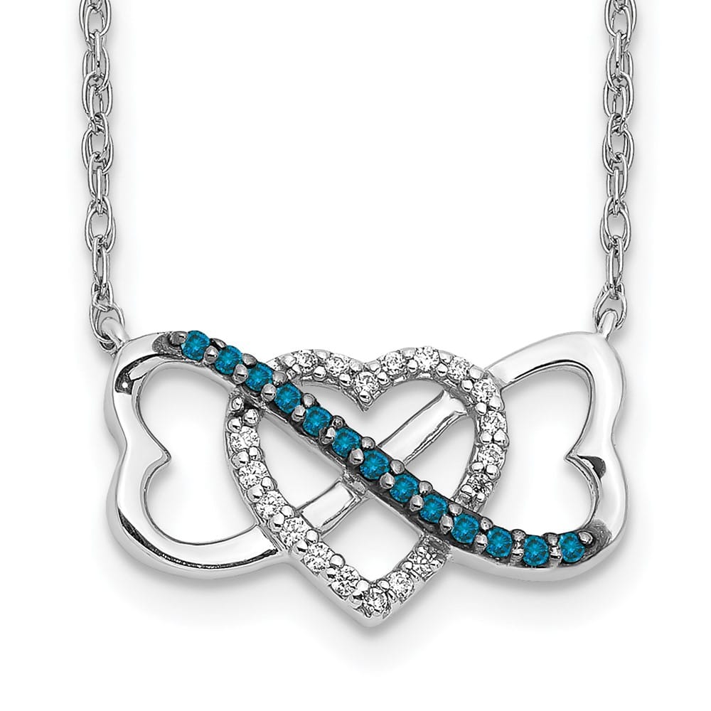 14K White Gold Blue and White Diamond Heart Infinity 18 inch Necklace