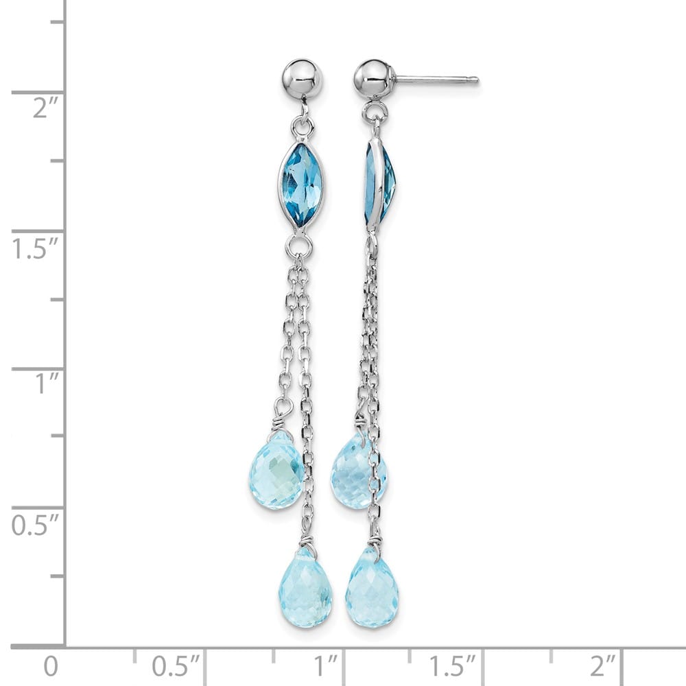 14K White Gold Blue Topaz Chain Dangle Post Earrings, view 4 of 4