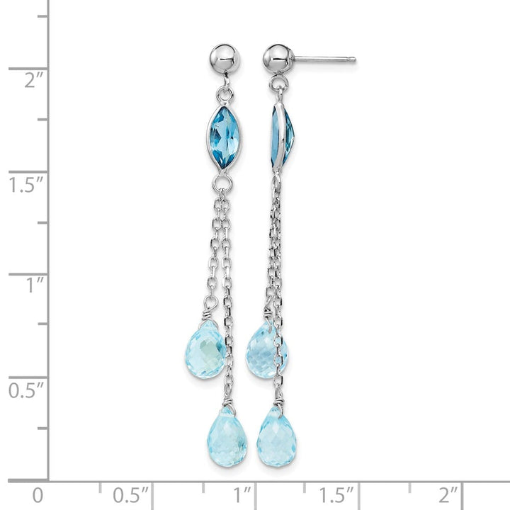 14K White Gold Blue Topaz Chain Dangle Post Earrings, view 4 of 4