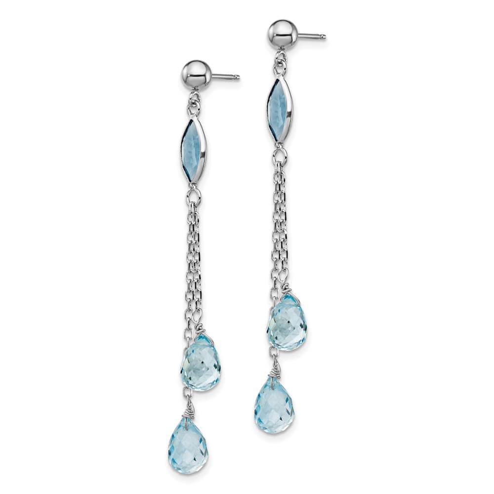 14K White Gold Blue Topaz Chain Dangle Post Earrings, view 2 of 4