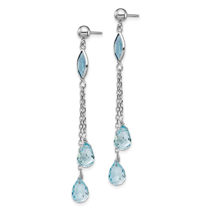 14K White Gold Blue Topaz Chain Dangle Post Earrings, view 2 of 4