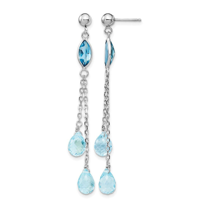 14K White Gold Blue Topaz Chain Dangle Post Earrings, view 1 of 4