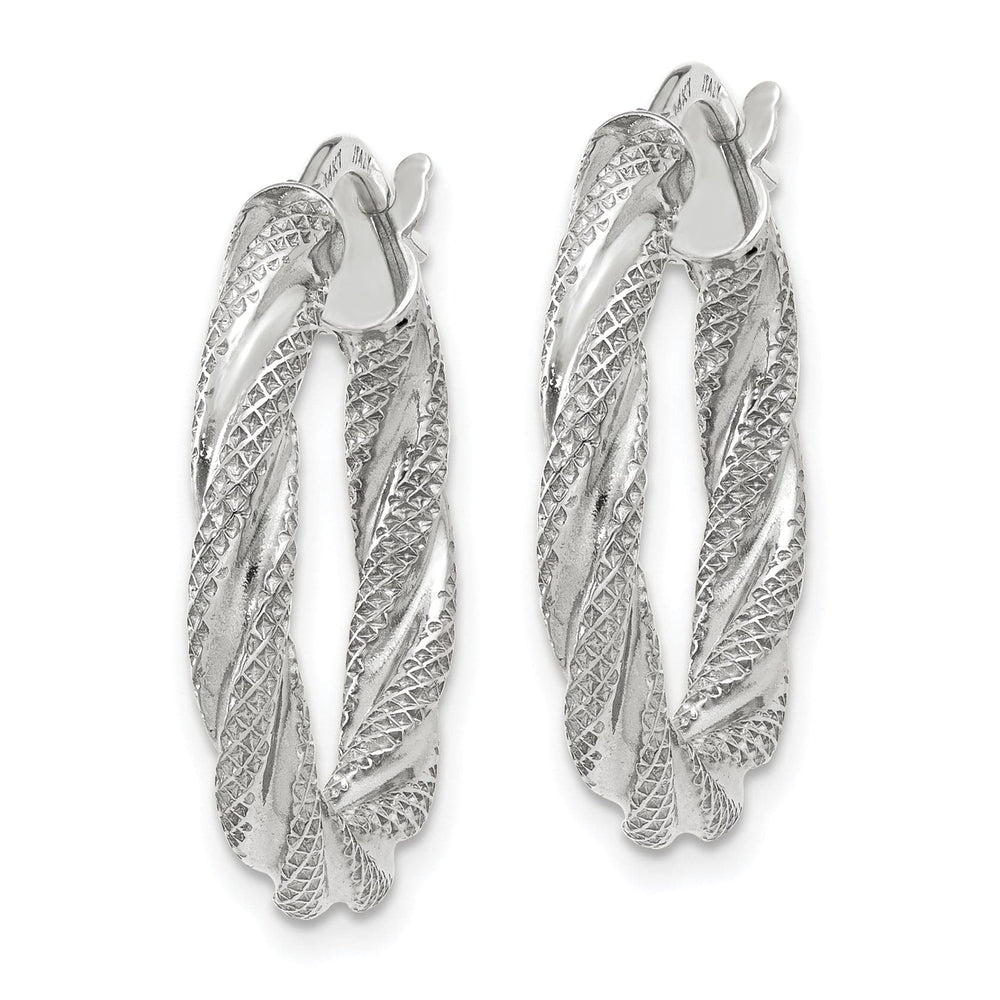 14K White Gold Bold Textured 20.5mm Twisted Hoops