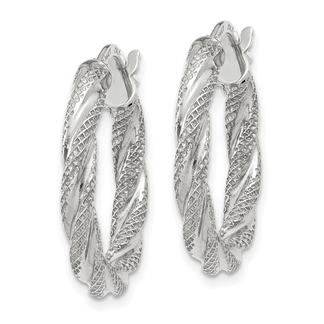 14K White Gold Bold Textured 20.5mm Twisted Hoops